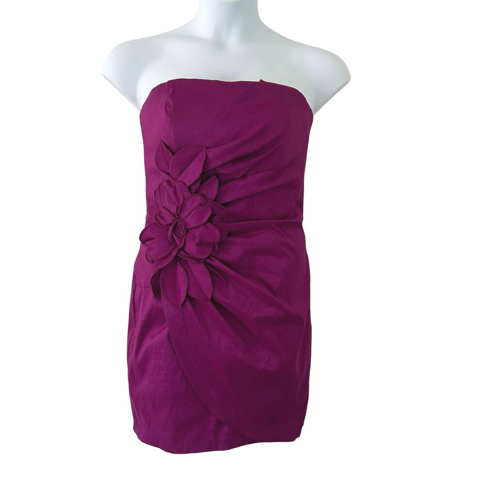 Jessica McClintock Strapless Magenta Sheath Dress Size 12 with waist detail .